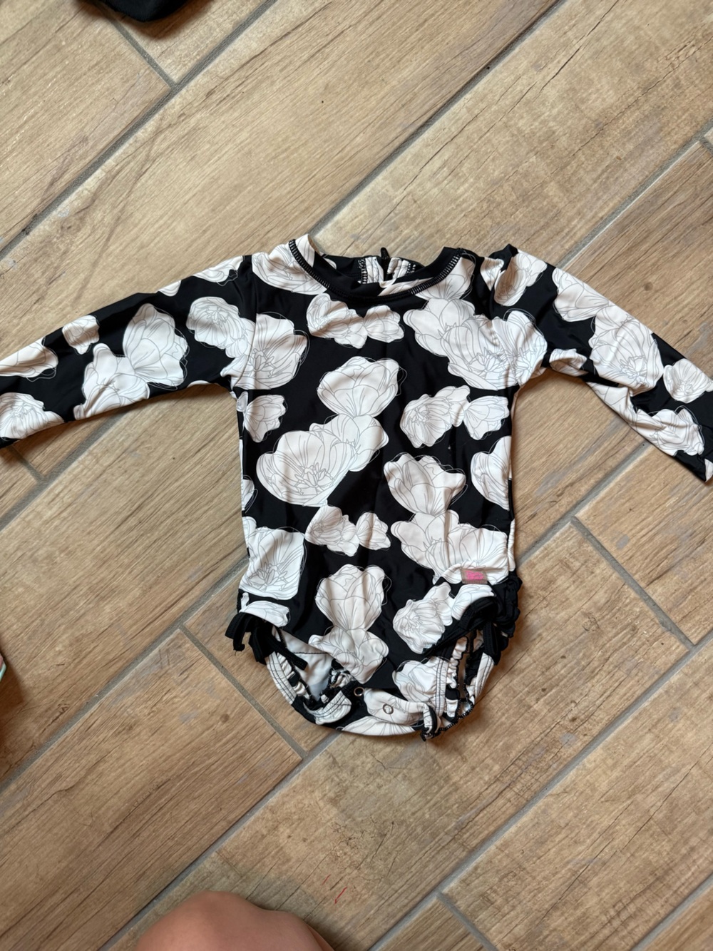 Ruffle Butts Black & White Floral Long-Sleeve Bodysuit
